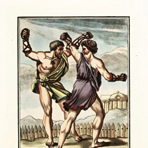 Boxers fighting in a ring, ancient Rome. 1796 (engraving)