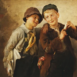 Two Boys with Harmonica, (oil on canvas)