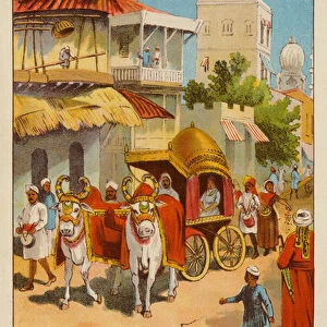A Bridal Procession in India (colour litho)