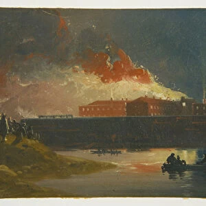 Bristol Riots: The Burning of the New Gaol, 1832 (oil on paper)