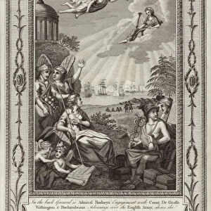 British Admiral George Rodneys victory over the French fleet commanded by the Comte de Grasse at the Battle of the Saintes, American war of Independence, 1782 (engraving)