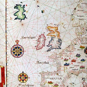 The British Isles, Iberia and Northwest Africa, detail from a world atlas, 1565 (vellum)