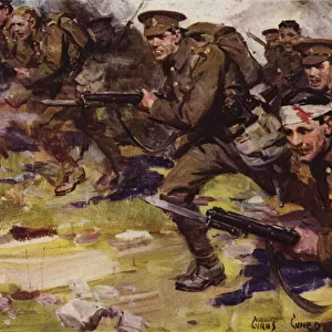 British soldiers on the attack, World War I, 1914-1918 (colour litho)