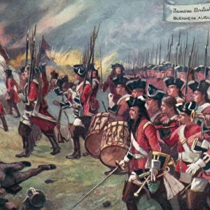 British troops storming the village, Battle of Blenheim, Bavaria, War of the Spanish Succession, 1704 (colour litho)