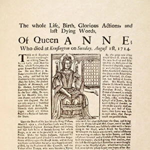 Broadside published on the death of Queen Anne, on Sunday 1st August 1714