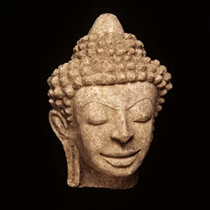 Buddha head, from Chedi Chula Pathom, Davaravati Period (stucco)