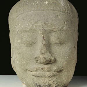 Buddha head with closed eyes, Angkor (stone)