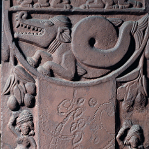 Buddhism: carved medallion, detail of the stupa of Bharhut (Barhut