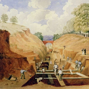 Building the Brighton Railway, 1840 (w / c on paper)