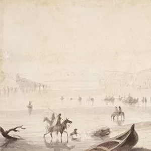 Bull Boating Across the Platte, c. 1837 (drawing on paper)