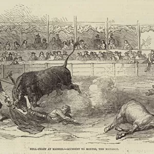 Bull-Fight at Madrid, Accident to Montes, the Matador (engraving)