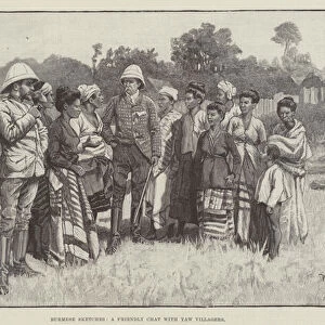 Burmese Sketches, a Friendly Chat with Yaw Villagers (engraving)