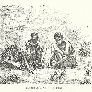 Bushmen making a fire (engraving)