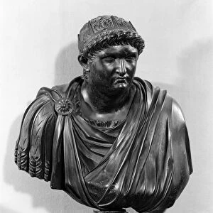 Bust of Nero (37-68 AD), copy of an original from antiquity (bronze) (b / w photo)