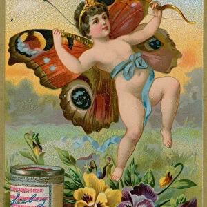 Butterfly Cherub with Pansies (chromolitho)