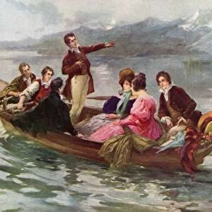 Byron and Shelley on the Lake of Geneva (colour litho)