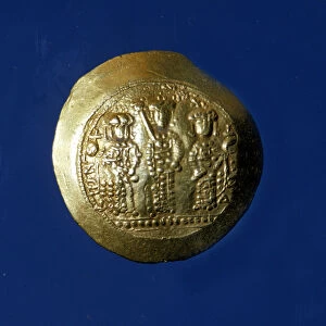 Byzantine gold coin in plate shape with effigies of Roman Emperor IV Diogenes (died 1071)