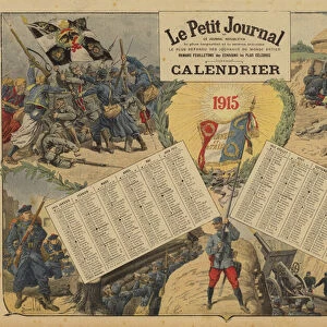Calendar for 1915, with World War I battlefield scenes (colour litho)