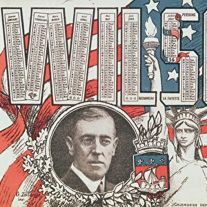 Calendar paying homage from Paris to President Woodrow Wilson (1856-1924), 1919 (colour litho)