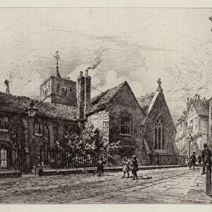 Cambridge: Corpus Christi College and the Tower of St Benets (etching)