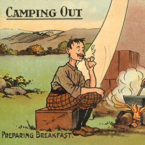 Camping Out, Preparing Breakfast (colour litho)