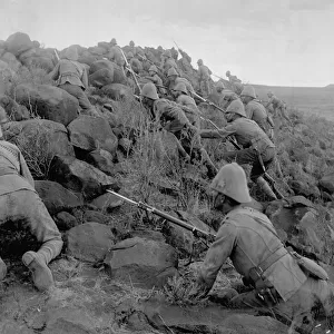 Canadian troops climbing a kopje during the Boer War (1899-1902