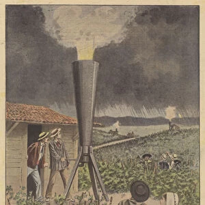 A cannon to protect crops from hail (colour litho)