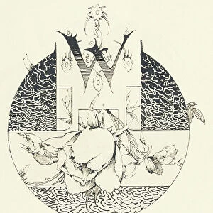 Capital letter W decorated with plant motifs. 1880 (engraving)