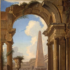 Capricci of Roman ruins with figures (oil on canvas) (pair to 623376)