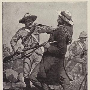 Captain Madocks grappling with the Boer leader (litho)