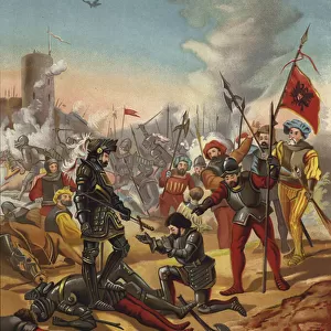 Capture of King Francis I of France at the Battle of Pavia, Italy, 1525 (chromolitho)