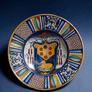 Cardinals coat of arms. Ceramic plate produced in Deruta, Italy