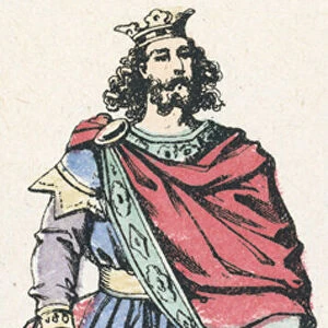 Caribert, 8e roi de France, monte sur le trone en 561, mort en 567 (coloured engraving)