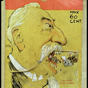 Caricature of Justin-Louis-Emile Combes (1835-1921) eating the clerics, cover of l'Almanach du Rire, 1903 (colour litho)