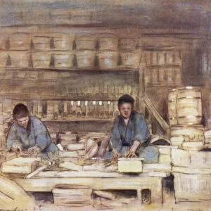 Carpenters at Work (colour litho)
