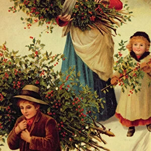 Carrying Home the Christmas Holly, Victorian, (book illustration)