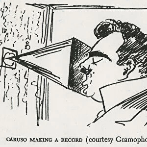 Caruso making his first gramophone recording, 1902 (drawing)