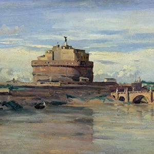 Castel Sant Angelo and the River Tiber, Rome (oil on paper)