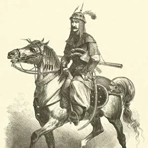 Cavalier kurde de l escorte pendant la chasse (engraving)