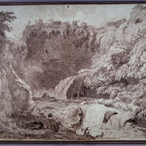 The cave of Neptune a Tivoli Drawing by Jean Honore Fragonard (1732-1806