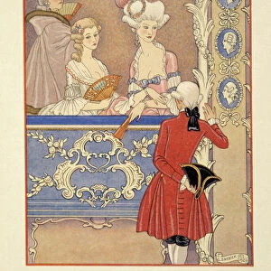 Cecile de Volanges and; Marquise Isabelle de Merteuil at the theatre, illustration from Les Liaisons Dangereuses by Pierre Choderlos de Laclos (1741-1803) pub. 1934 (pochoir print)