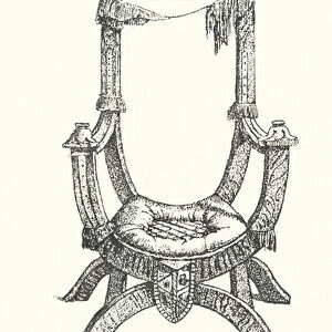 Chair in the Vestry of York Minster, Late 14th Century (coloured engraving)