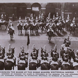 Changing the Guard, Horse Guards, Whitehall, London (b / w photo)