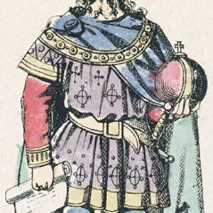 Charlemagne, 24e roi de France, monte sur le trone en 771, mort en 814 (coloured engraving)