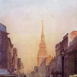 Cheapside, Bow Church in distance (colour litho)