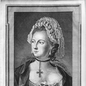 The Chevalier d Eon, dressed as a woman (engraving) (b / w photo)