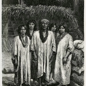 Chief Lacandon and Lacandon types, Mayan people living in the jungles of Chiapas (Mexico)