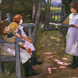 Children in a Garden (gouache on paper)