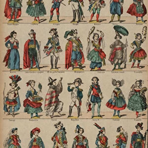 Childrens carnival costumes (coloured engraving)