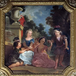 Childrens group playing bilboquet Painting by Louis Boulongne le Jeune (1654-1733
